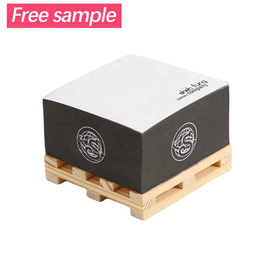 Blocco note quadrato con logo personalizzato con pallet in legno | Cubo di blocco di carta per blocco note per ufficio creativo per articoli di cancelleria personalizzati e regali aziendali