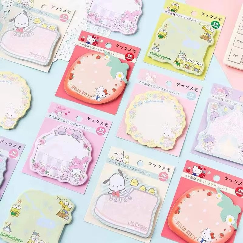 Note adesive Kuromi Melody Sanrio | Simpatico cartone animato Memo Pad Pochacco Notepad Planner Carta adesiva per studenti e ufficio