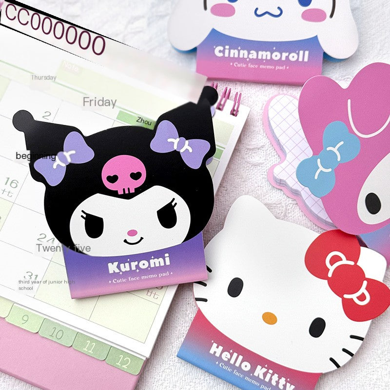 Blocco note adesivo a forma carina Sanrio – Kuromi, Hello Kitty, My Melody, Cinnamoroll, bloc-notes colorati per studenti e ufficio
