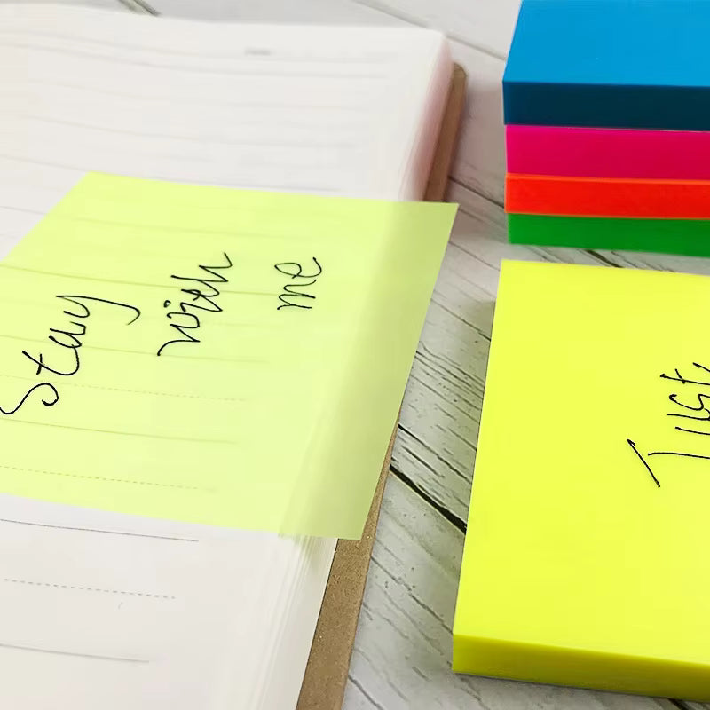 Blocco note adesivo in PET trasparente personalizzato all'ingrosso | Blocchi promemoria colorati riutilizzabili da 3x3 pollici per ufficio e scuola