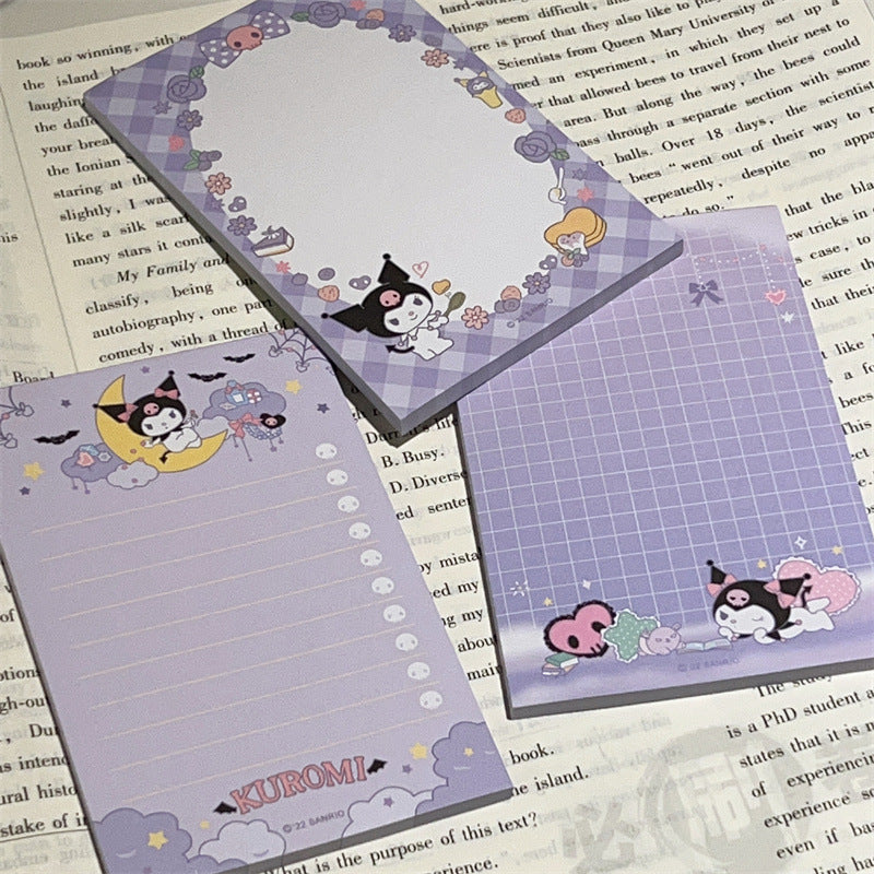 Blocco note adesivo Sanrio simpatico cartone animato: Kuromi, My Melody, Cinnamoroll, Pompompurin, Hello Kitty Stationery