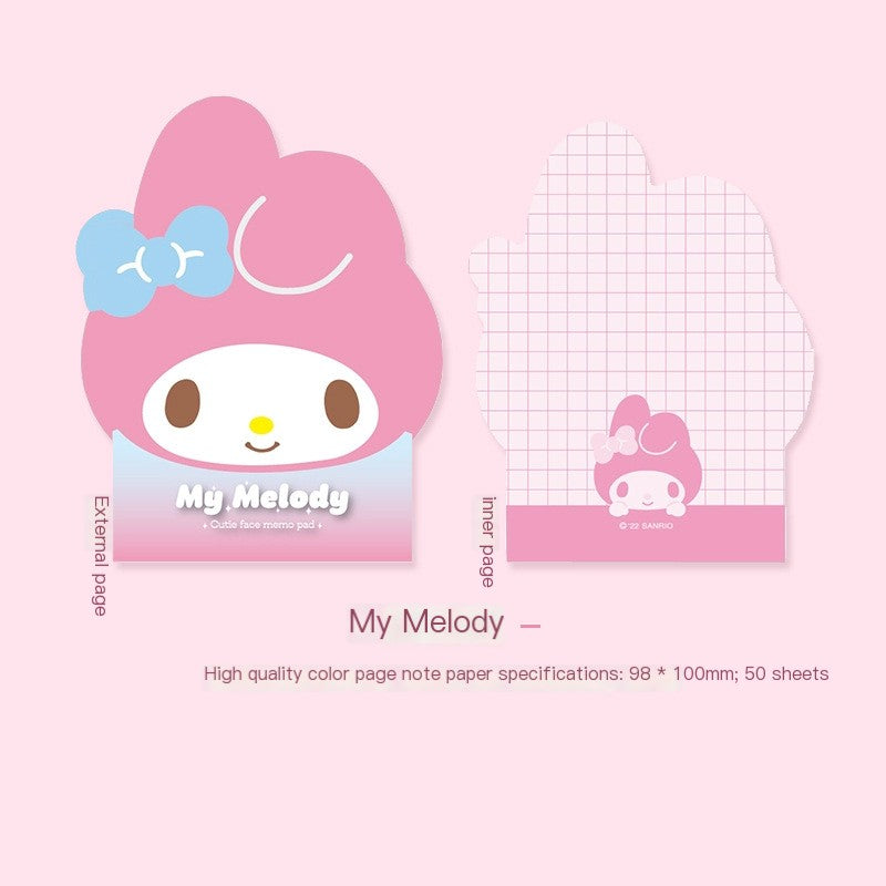 Blocco note adesivo a forma carina Sanrio – Kuromi, Hello Kitty, My Melody, Cinnamoroll, bloc-notes colorati per studenti e ufficio