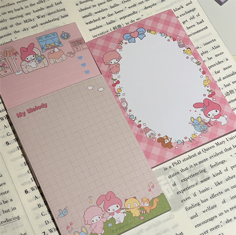 Blocco note adesivo Sanrio simpatico cartone animato: Kuromi, My Melody, Cinnamoroll, Pompompurin, Hello Kitty Stationery