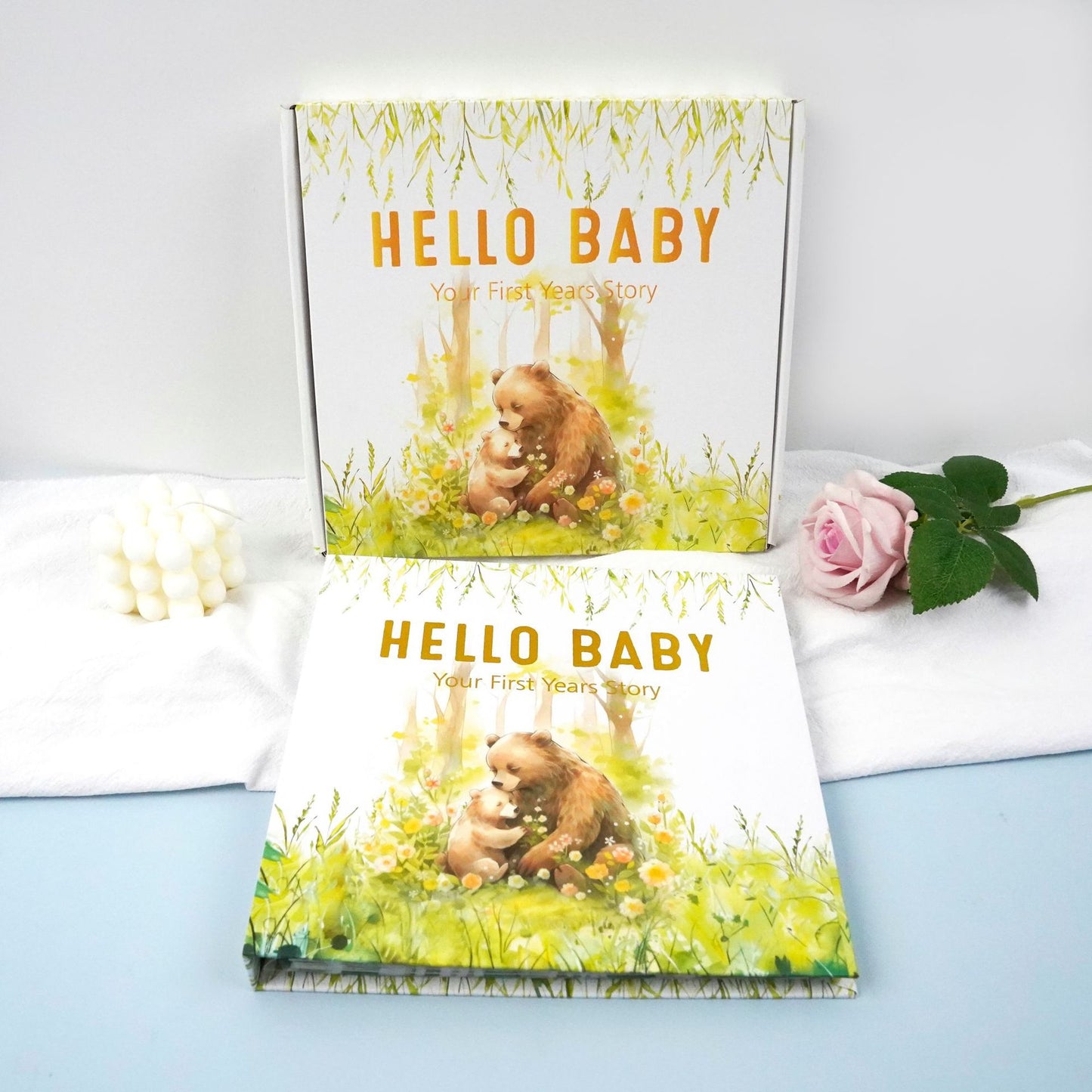 Custom Baby Memory Book Set – Baby Board Book Keepsake Journal with Gift Box
