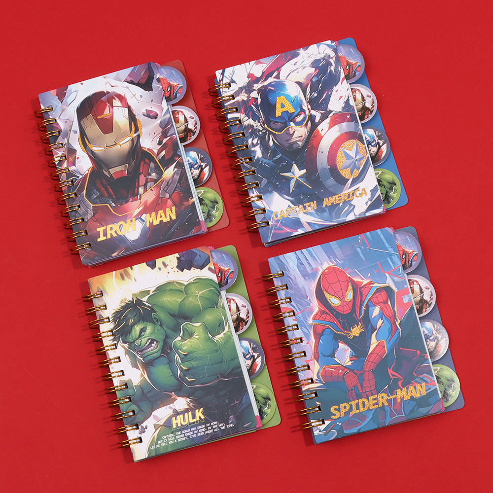 Мини-записная книжка Marvel Superhero на спирали: Человек-паук, Железный человек, Капитан Америка и Халк. 100-тысячный журнал для студентов.