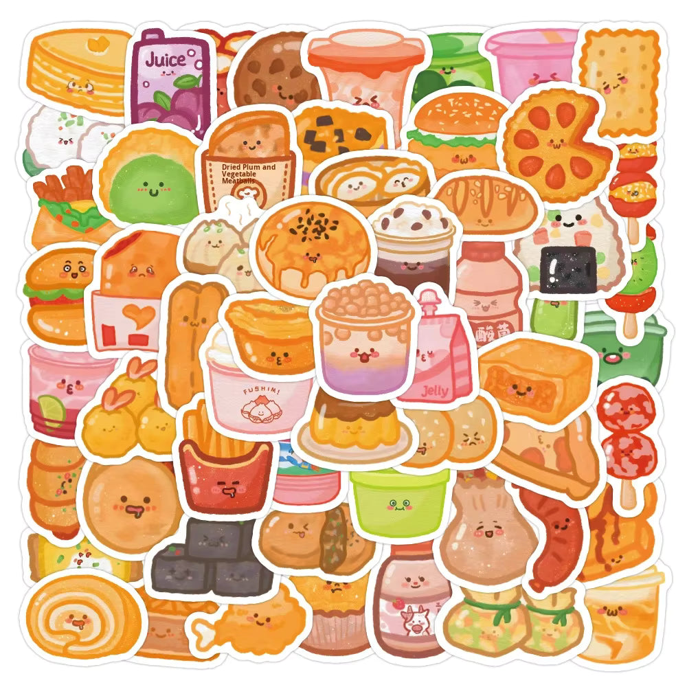 60 Parça Yemek Stili Karikatür Çıkartmaları – Defter, Telefon Kılıfı ve Bagaj için Sevimli Dekoratif Malzeme Çıkartmaları | Çin'de Yapılan Toptan Satış