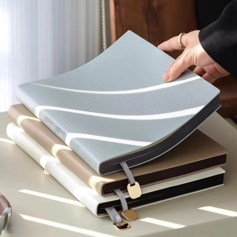 A5 Custom Logo Notebook Diary | Hardcover Soft Leather Journal with 100 Sheets, Metal Pendant & Pen Holder | Thread-Bound Corporate Gift Stationery