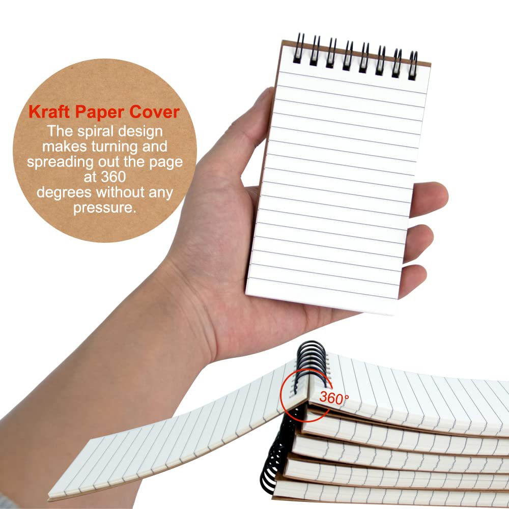 Kraft Cover Mini Spiral Notepad Set 3x5 Inch | 6 Pack Lined Pocket Memo Pads for Office and Travel
