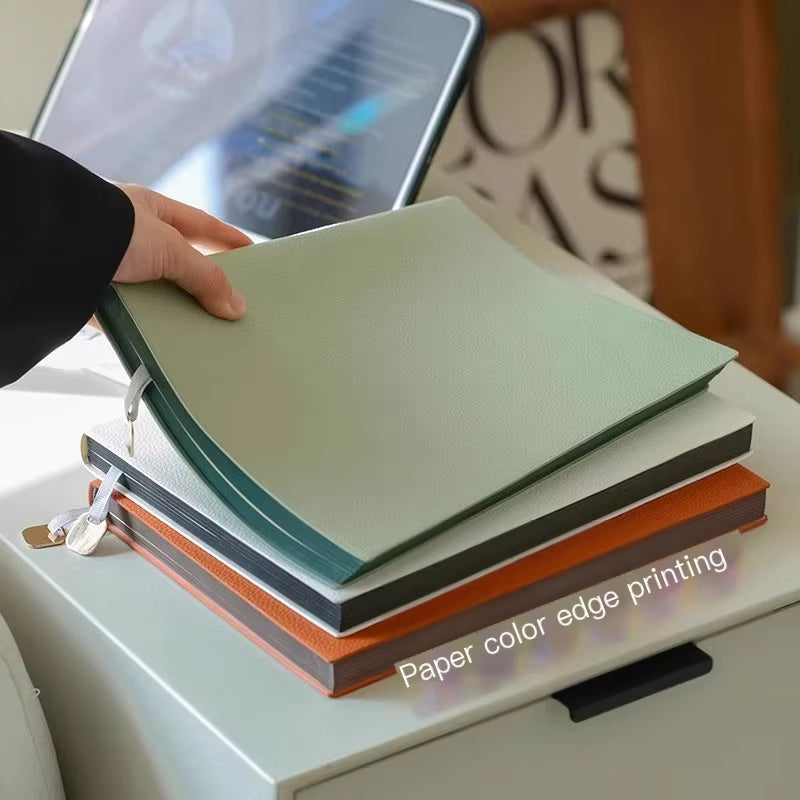 A5 Custom Logo Notebook Diary | Hardcover Soft Leather Journal with 100 Sheets, Metal Pendant & Pen Holder | Thread-Bound Corporate Gift Stationery