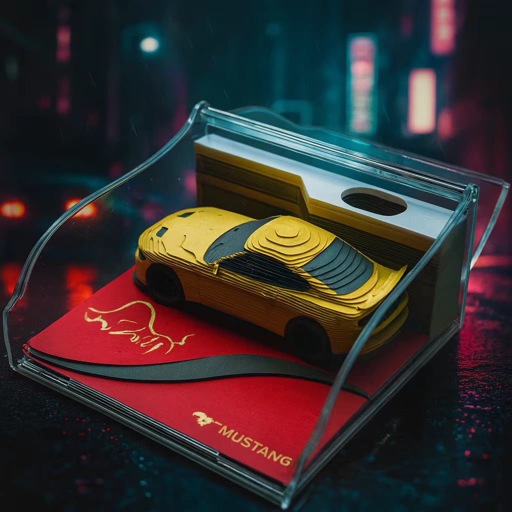 3D блокнот с автомобилем Mustang | Креативная бумажная скульптура в виде липких заметок, подарок для офиса и коллекционеров