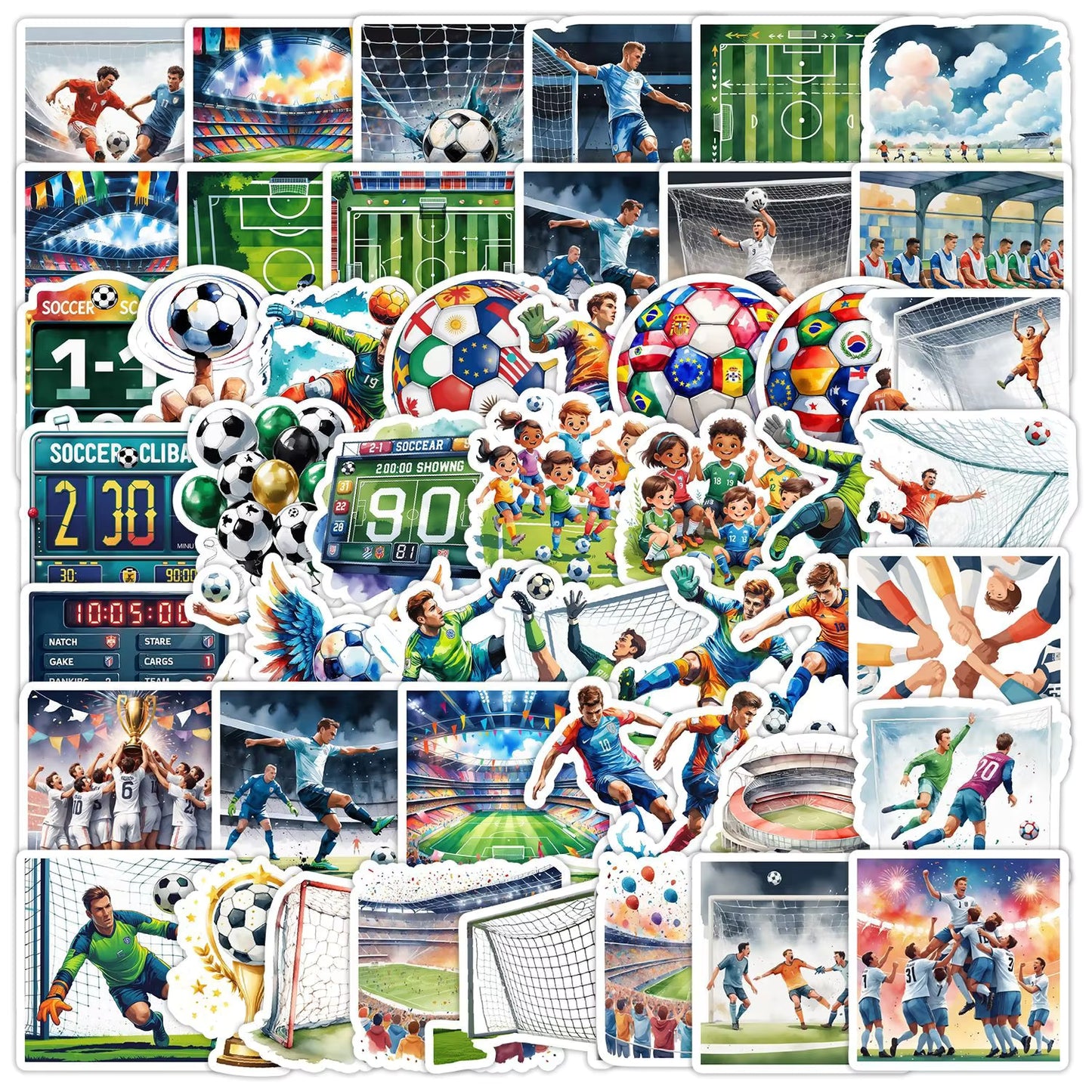 50/100 Pezzi Adesivi Graffiti Squadra di Calcio Sportiva 4–8 cm – Adesivi Decorativi Impermeabili per Notebook, Skateboard, Bagagli, Bicchiere d'Acqua e Auto