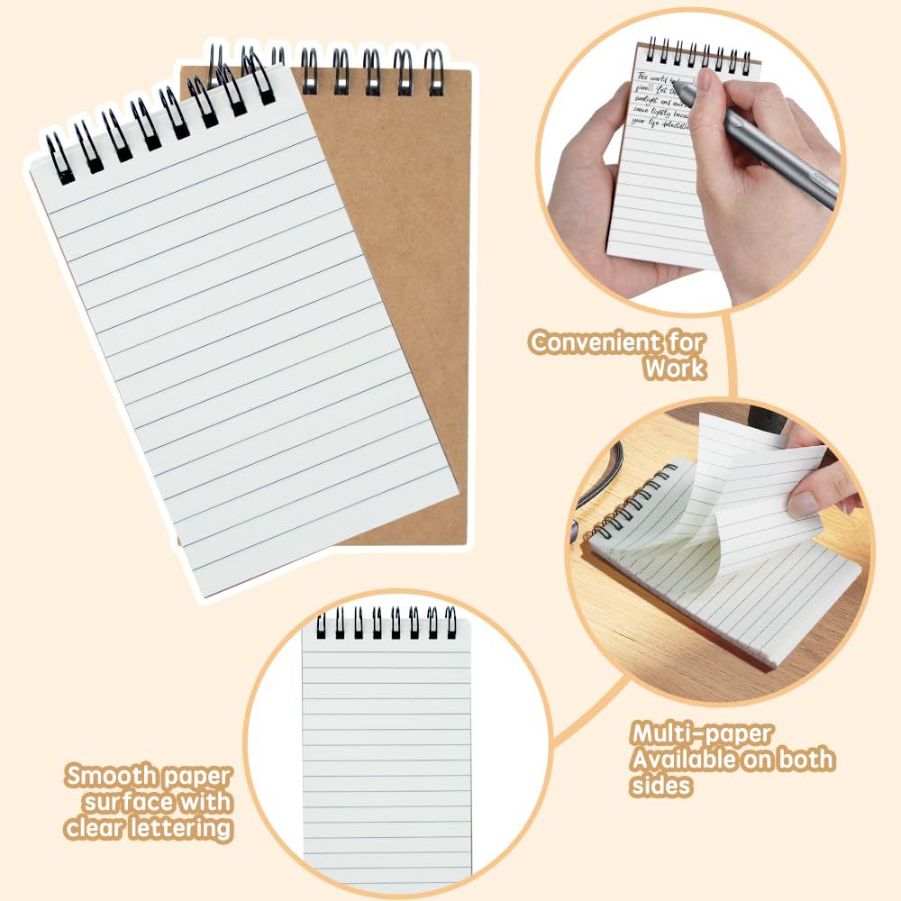 Kraft Cover Mini Spiral Notepad Set 3x5 Inch | 6 Pack Lined Pocket Memo Pads for Office and Travel
