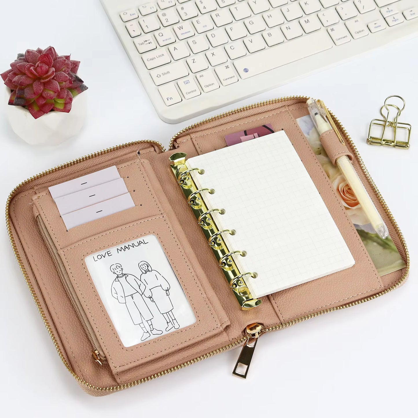 A7 Portable Zippy Leather Budget Binder | Loose-Leaf Cash Envelope Planner Cover | Compact Expense Tracker Wallet Organizer