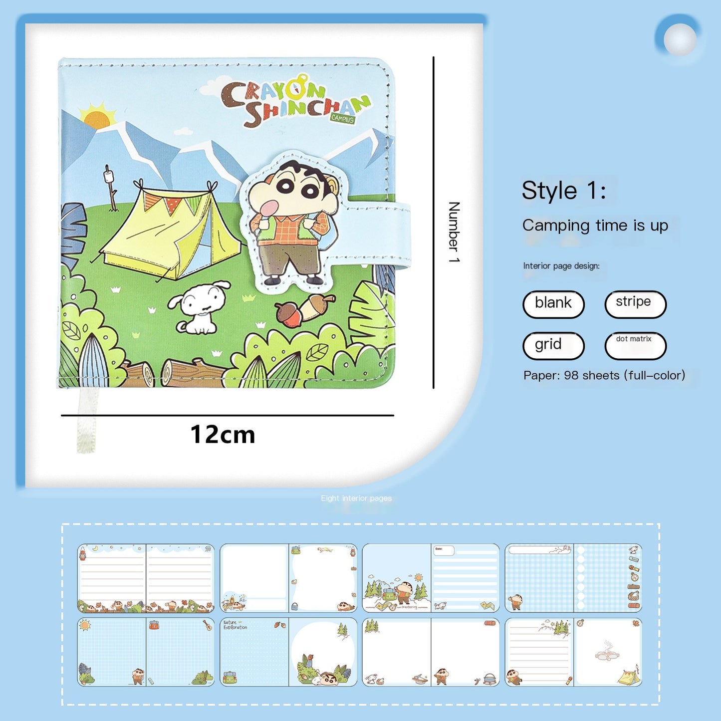 Taccuino ufficiale in pelle PU magnetica Crayon Shin-chan: simpatico diario di cartoni animati per studenti e collezionisti
