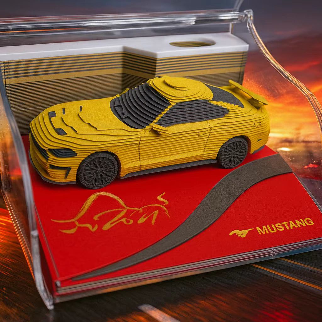 3D блокнот с автомобилем Mustang | Креативная бумажная скульптура в виде липких заметок, подарок для офиса и коллекционеров