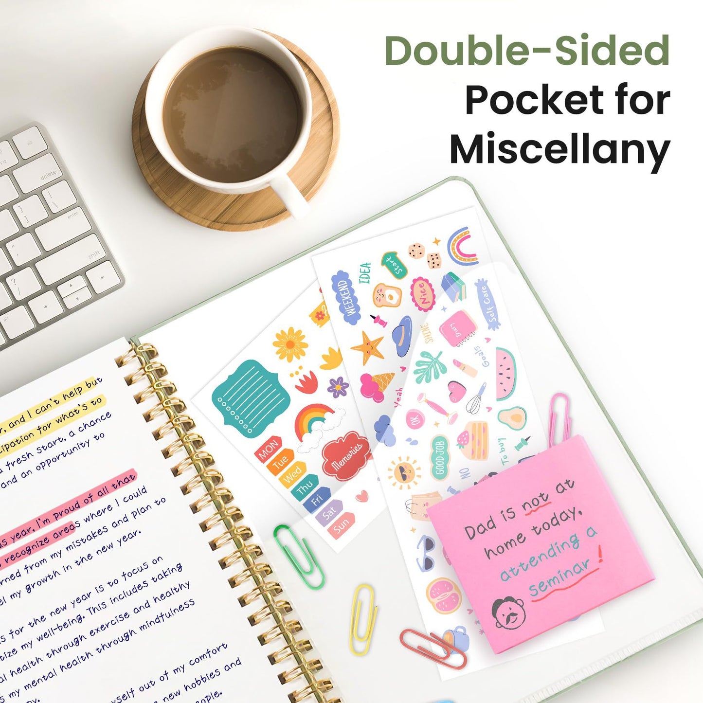 Aesthetic 6x8 Inch Spiral Notebook | 140 Pages Thick Lined Journal with Elastic Band & Pocket