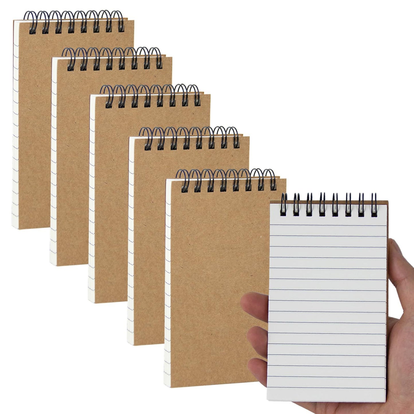 Kraft Cover Mini Spiral Notepad Set 3x5 Inch | 6 Pack Lined Pocket Memo Pads for Office and Travel