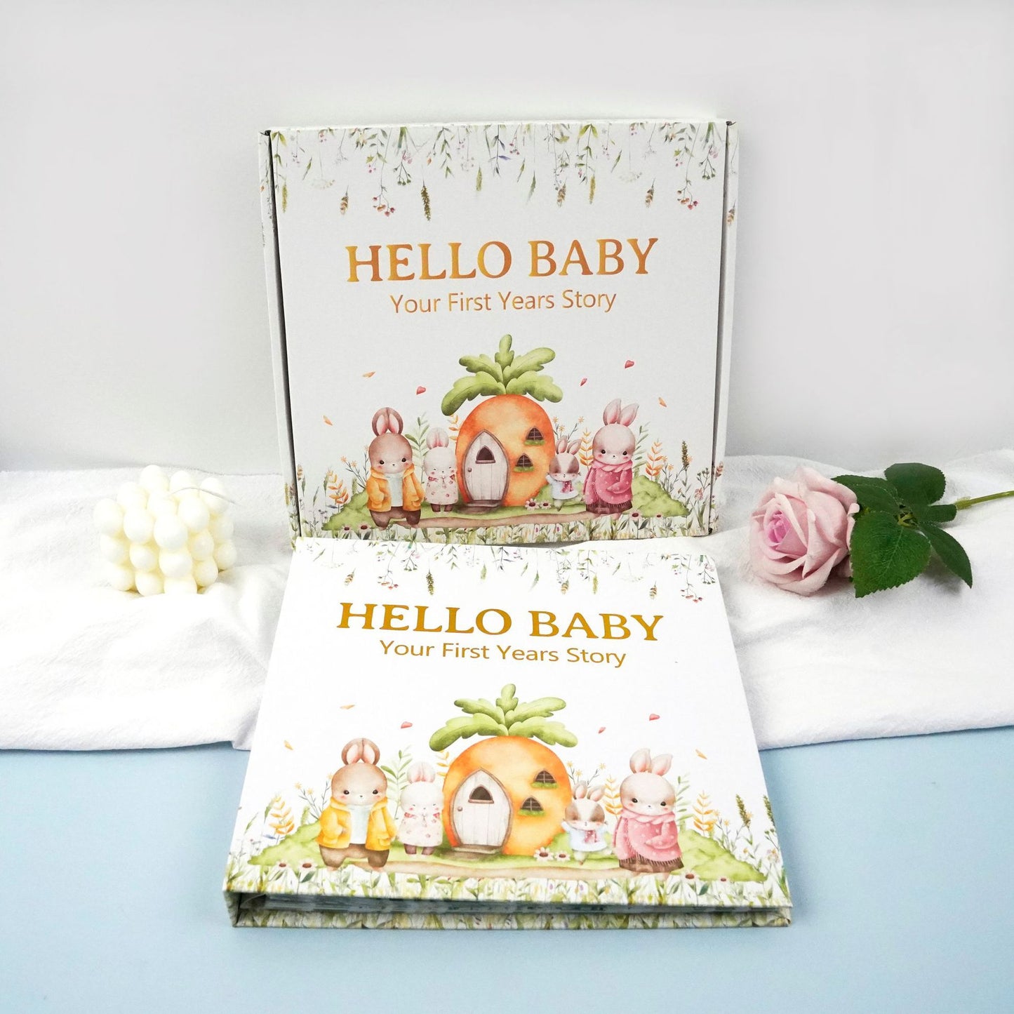 Custom Baby Memory Book Set – Baby Board Book Keepsake Journal with Gift Box