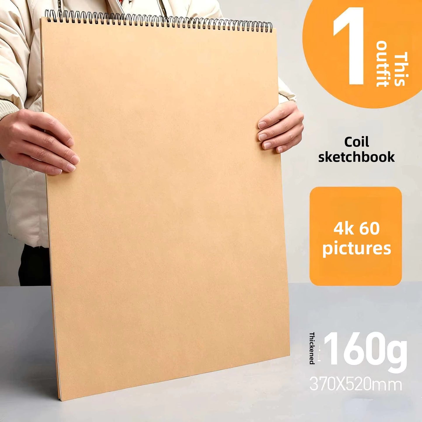 4K 超大螺旋素描本精裝 160 克厚繪畫紙適合藝術學生水粉和素描