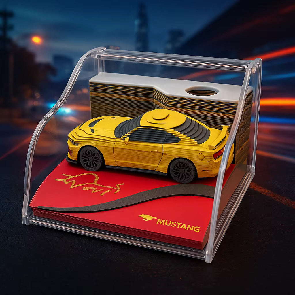3D блокнот с автомобилем Mustang | Креативная бумажная скульптура в виде липких заметок, подарок для офиса и коллекционеров