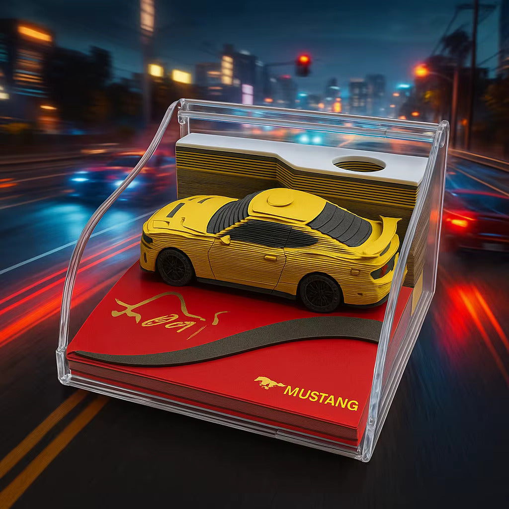 3D блокнот с автомобилем Mustang | Креативная бумажная скульптура в виде липких заметок, подарок для офиса и коллекционеров