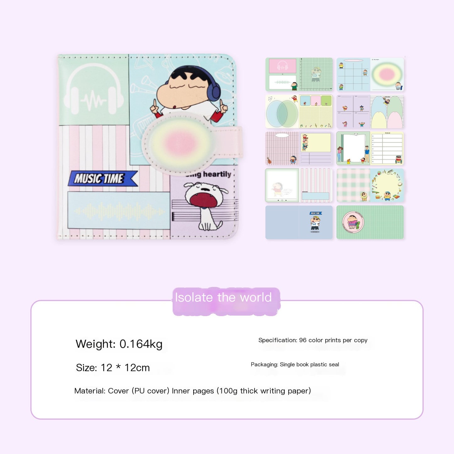 Taccuino ufficiale in pelle PU magnetica Crayon Shin-chan: simpatico diario di cartoni animati per studenti e collezionisti