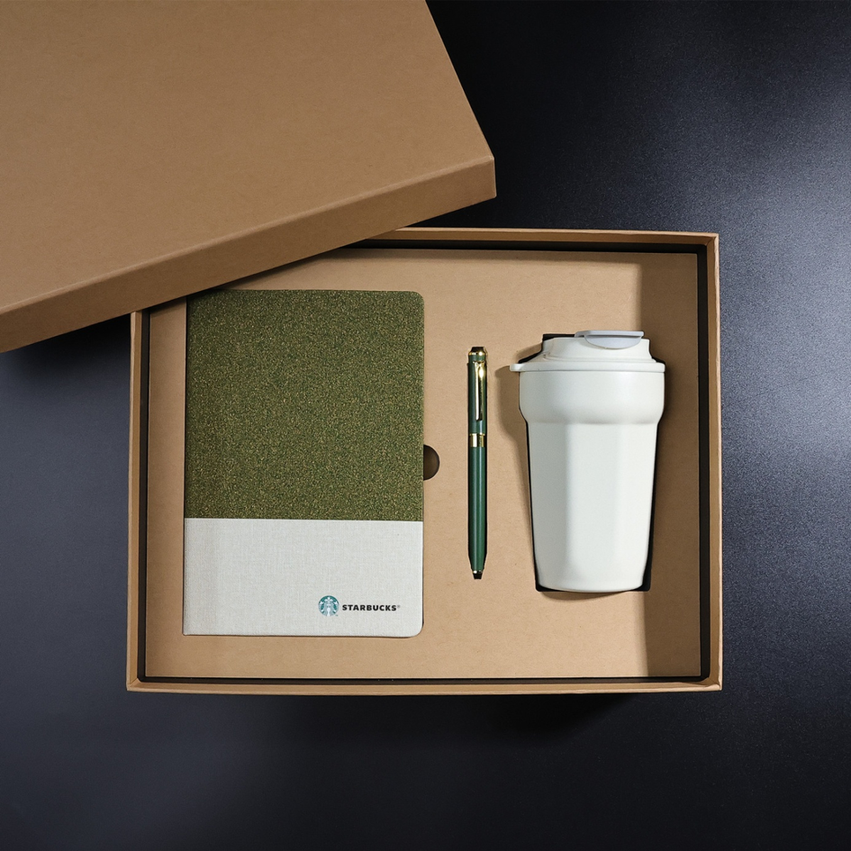 Eco-Friendly Cork and PU Leather Notebook Gift Set | Sustainable Journal Pen Cup Combination for Corporate and Business Gifts