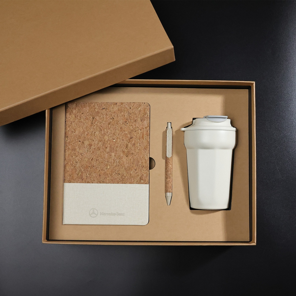 Eco-Friendly Cork and PU Leather Notebook Gift Set | Sustainable Journal Pen Cup Combination for Corporate and Business Gifts