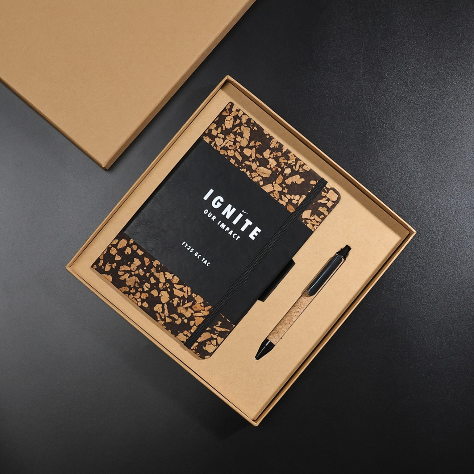 Eco-Friendly Cork and PU Leather Notebook Gift Set | Sustainable Journal Pen Cup Combination for Corporate and Business Gifts
