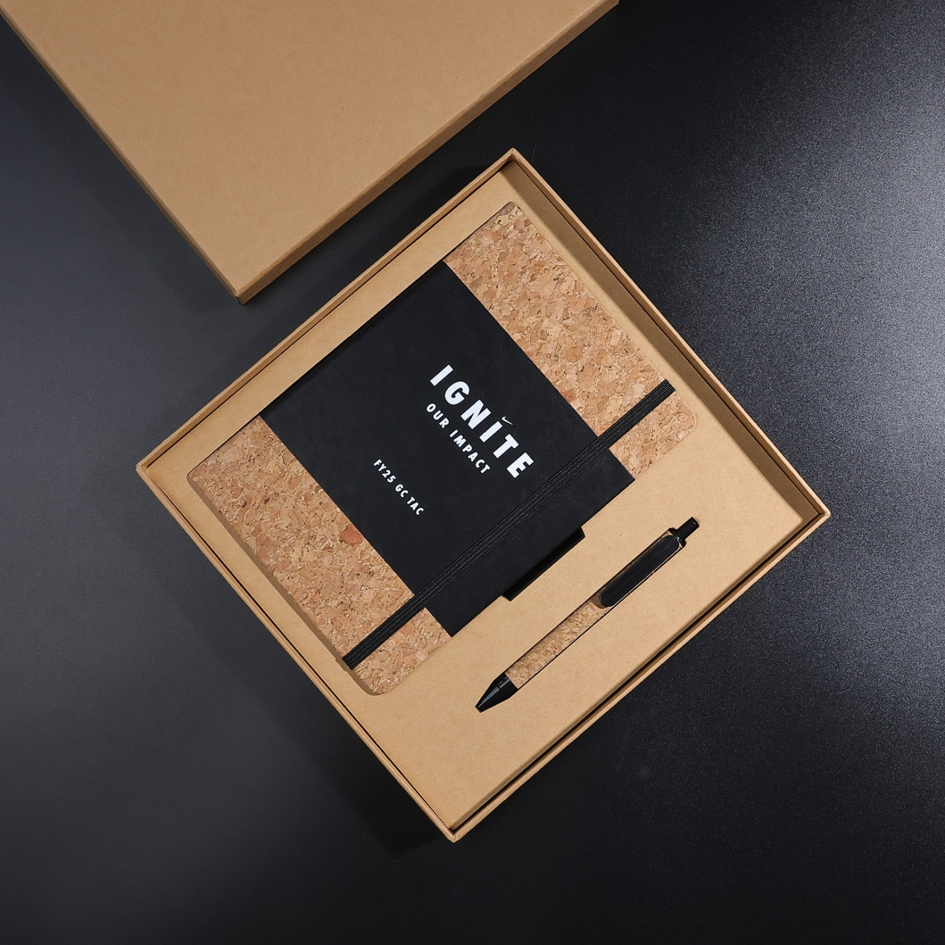 Eco-Friendly Cork and PU Leather Notebook Gift Set | Sustainable Journal Pen Cup Combination for Corporate and Business Gifts