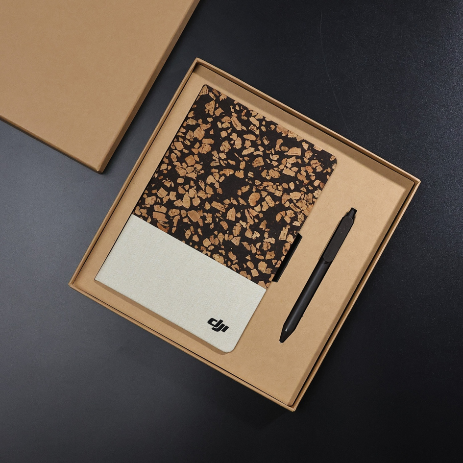 Eco-Friendly Cork and PU Leather Notebook Gift Set | Sustainable Journal Pen Cup Combination for Corporate and Business Gifts