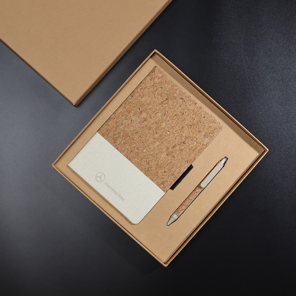 Eco-Friendly Cork and PU Leather Notebook Gift Set | Sustainable Journal Pen Cup Combination for Corporate and Business Gifts