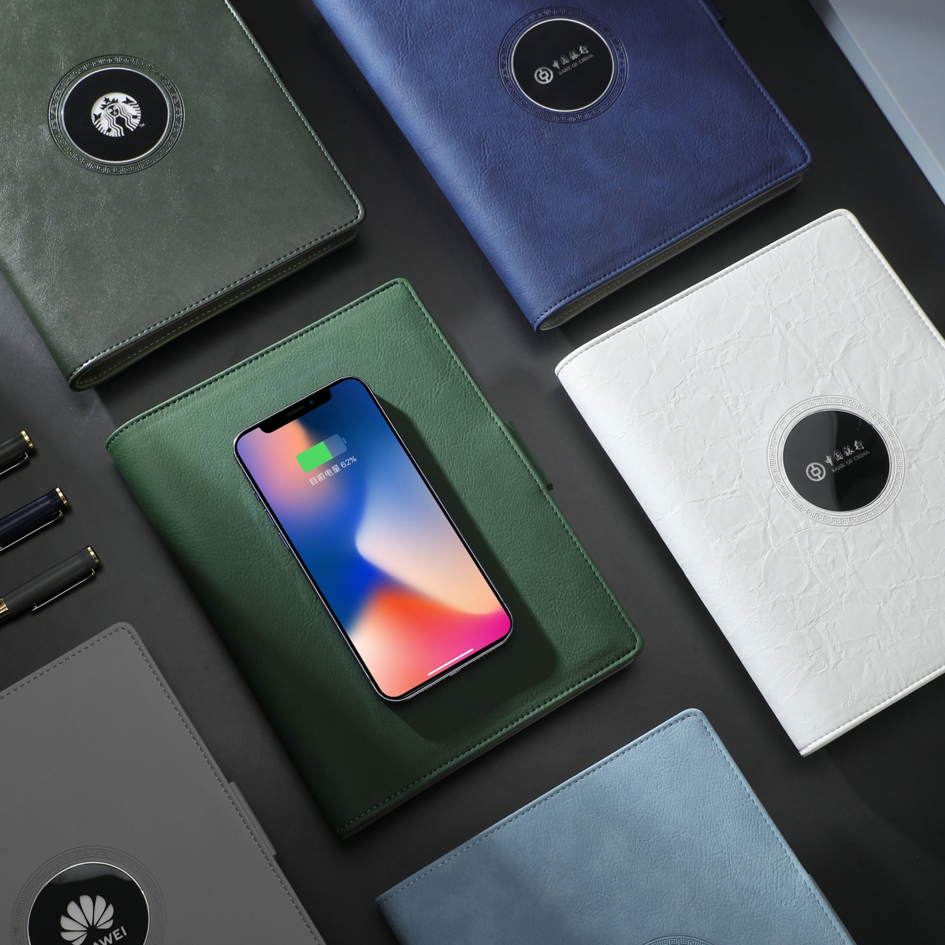 Wireless Charging Notebook Gift Set | 8000mAh Power Bank Notebook with USB Flash Drive and Pen