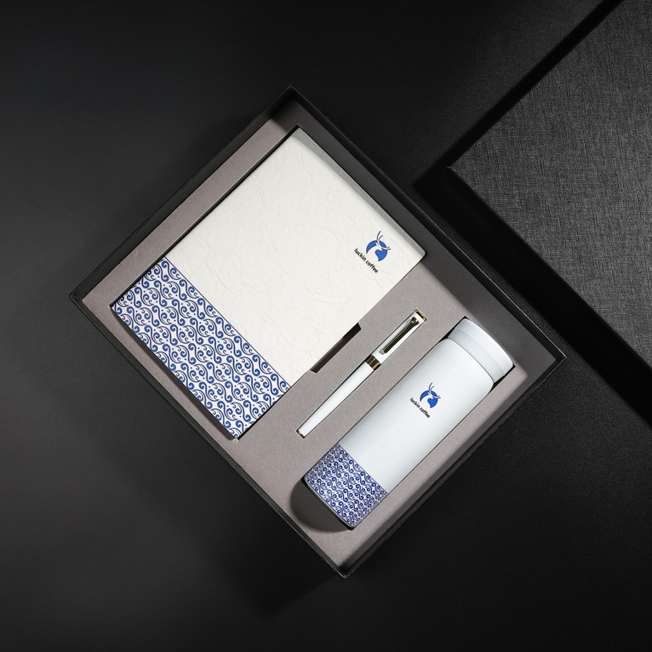 Custom Business Gift Set | PU Leather Notebook Pen and Thermos Cup Combination for Corporate and Promotional Gifts
