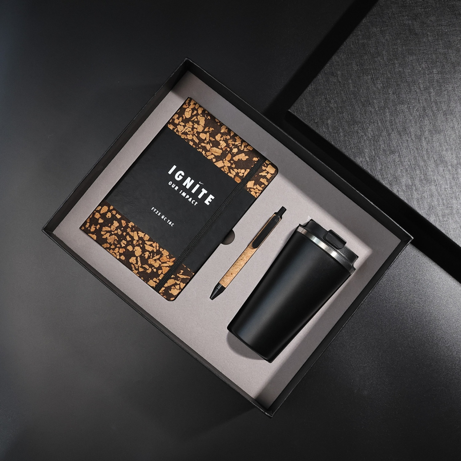 Eco-Friendly Cork and PU Leather Notebook Gift Set | Sustainable Journal Pen Cup Combination for Corporate and Business Gifts