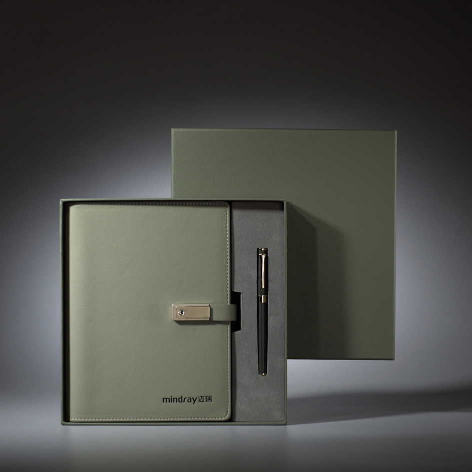 Wireless Charging Notebook Gift Set | 8000mAh Power Bank Notebook with USB Flash Drive and Pen