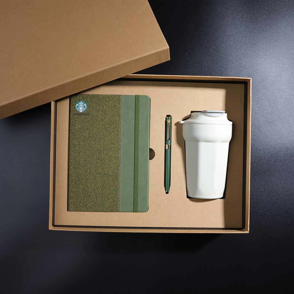 Eco-Friendly Cork and PU Leather Notebook Gift Set | Sustainable Journal Pen Cup Combination for Corporate and Business Gifts