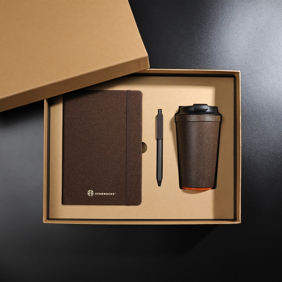 Eco-Friendly Cork and PU Leather Notebook Gift Set | Sustainable Journal Pen Cup Combination for Corporate and Business Gifts