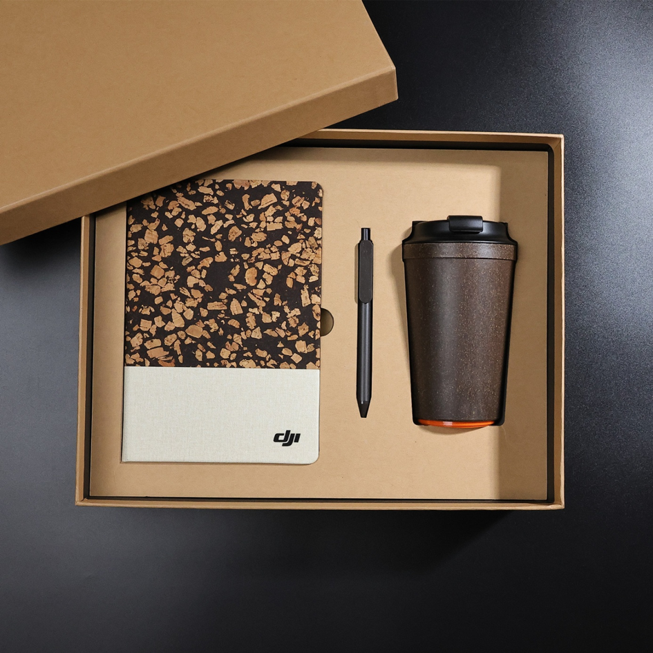 Eco-Friendly Cork and PU Leather Notebook Gift Set | Sustainable Journal Pen Cup Combination for Corporate and Business Gifts