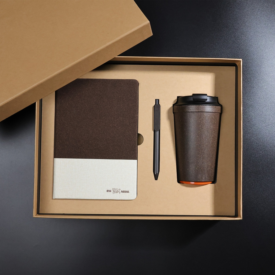Eco-Friendly Cork and PU Leather Notebook Gift Set | Sustainable Journal Pen Cup Combination for Corporate and Business Gifts