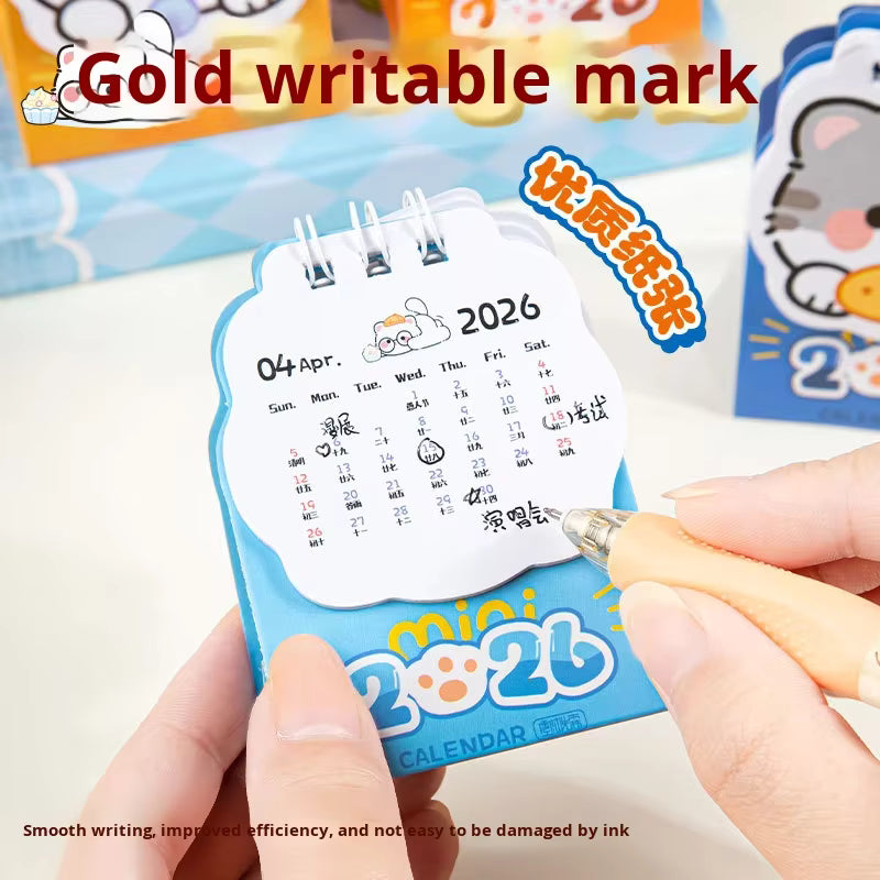 Маленький настольный календарь с изображением милого кота на 2026 год – креативный мини-настольный календарь неправильной формы для студентов, офисного декора и подарков