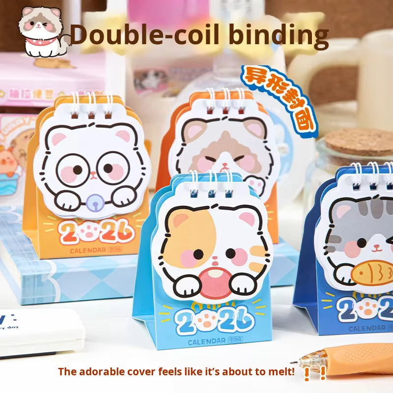 Маленький настольный календарь с изображением милого кота на 2026 год – креативный мини-настольный календарь неправильной формы для студентов, офисного декора и подарков