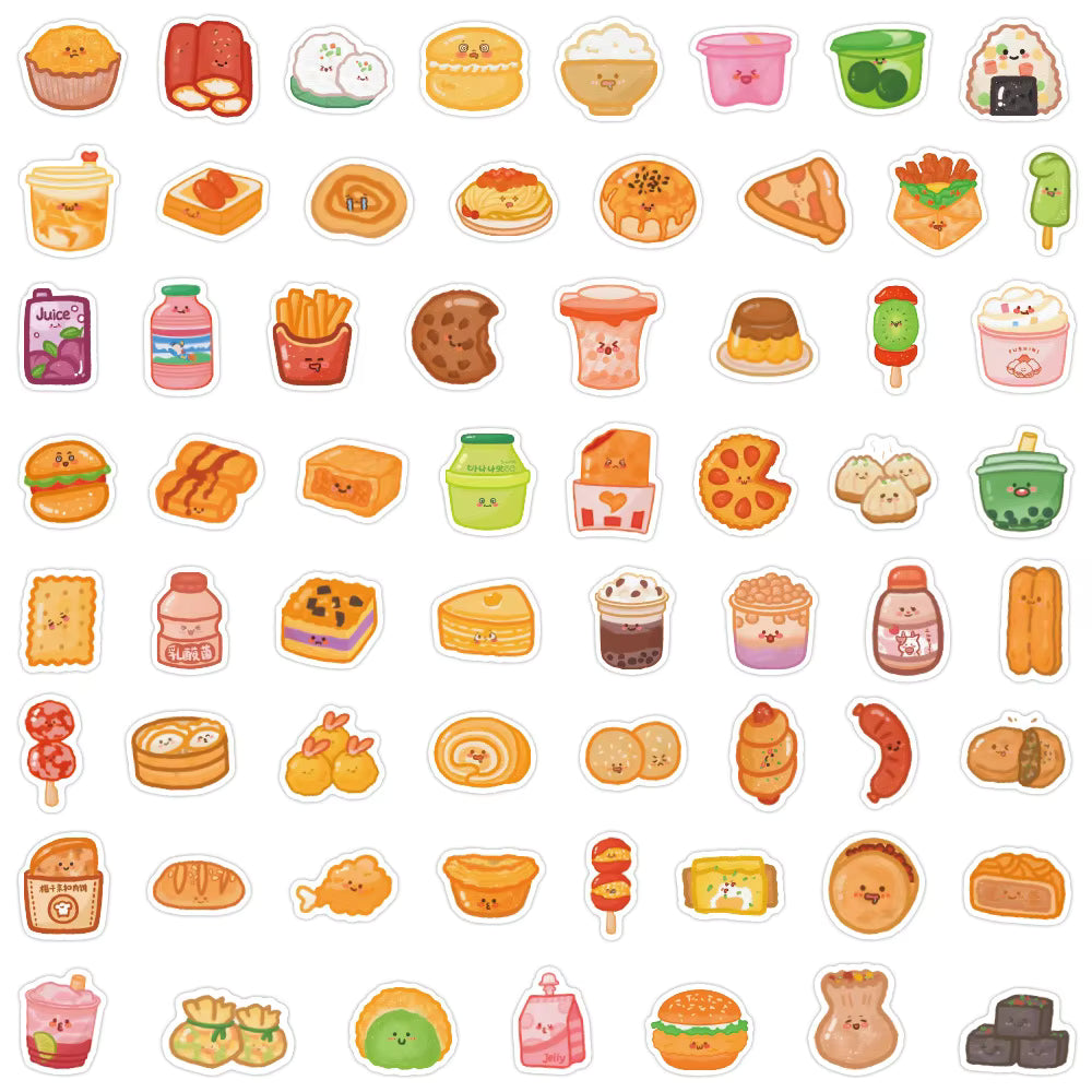 60 Parça Yemek Stili Karikatür Çıkartmaları – Defter, Telefon Kılıfı ve Bagaj için Sevimli Dekoratif Malzeme Çıkartmaları | Çin'de Yapılan Toptan Satış