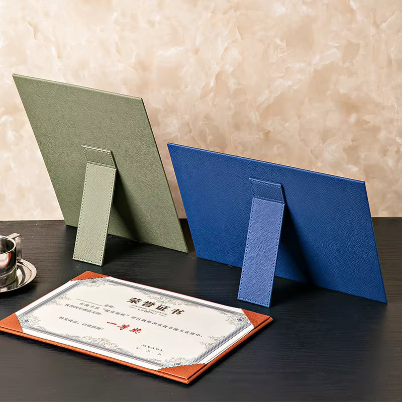 PU Leather Certificate Holder with Back Stand for Graduation Diploma Award Display and Office Presentation
